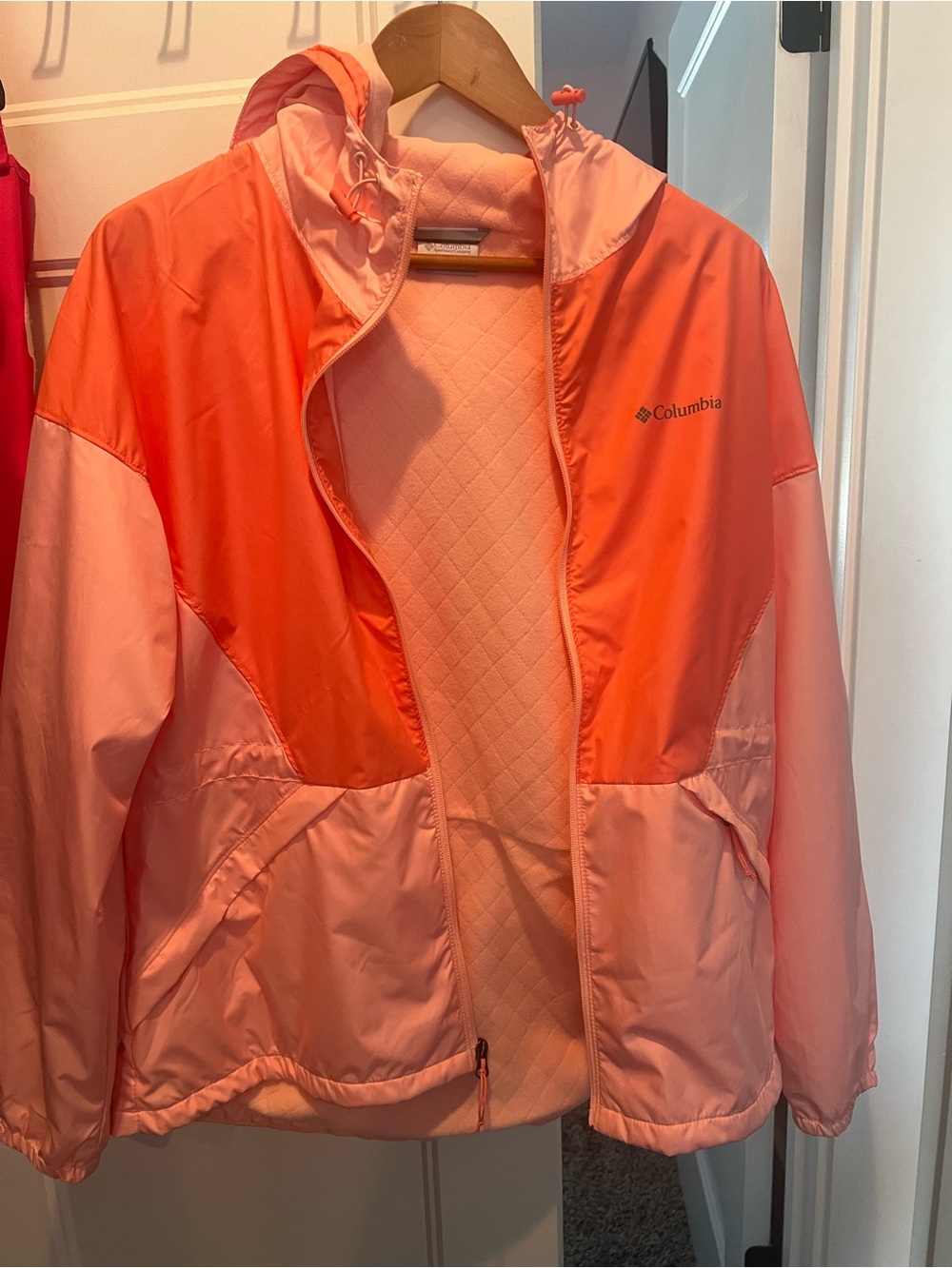 Columbia Two-Tone Pink and Coral Hooded Rain Jacket
